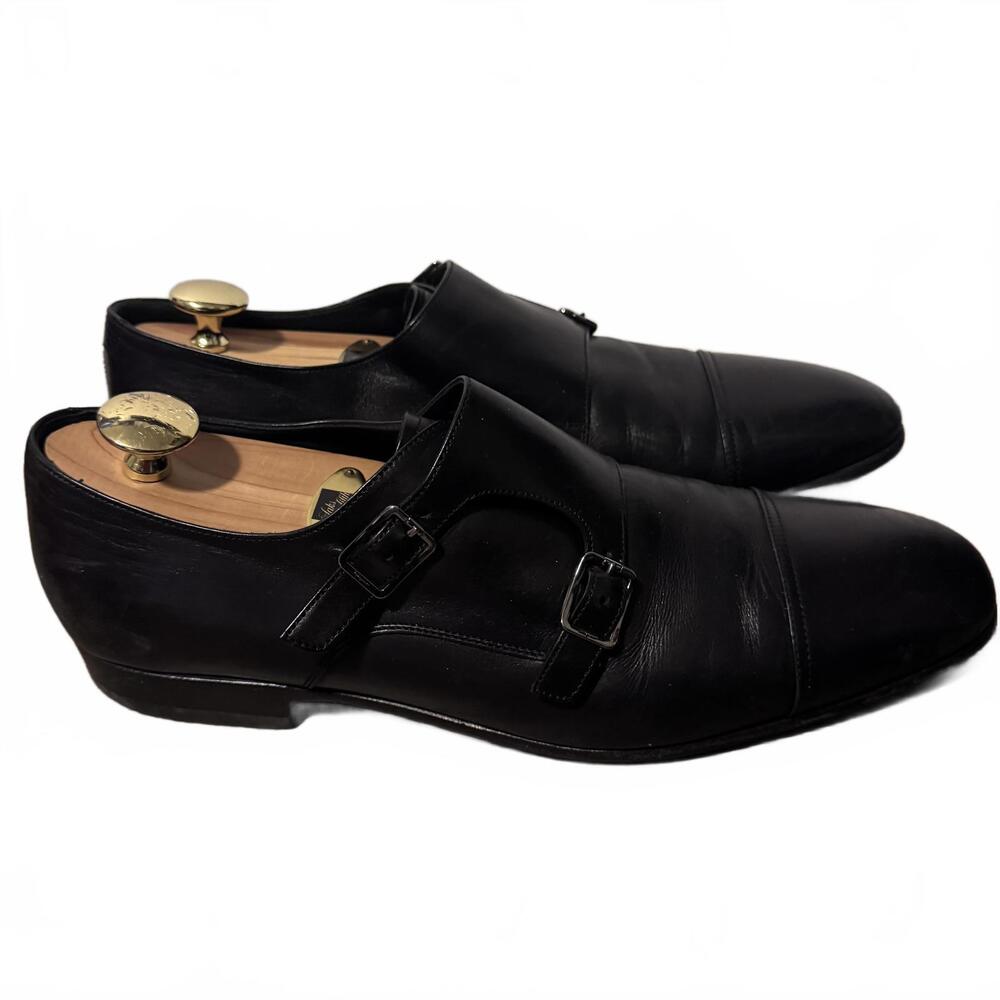 Salvatore Ferragamo Black Leather Double Monk Strap Dress Shoes Size 11.5